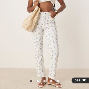 ASOS DESIGN mid rise straight leg jeans in floral print